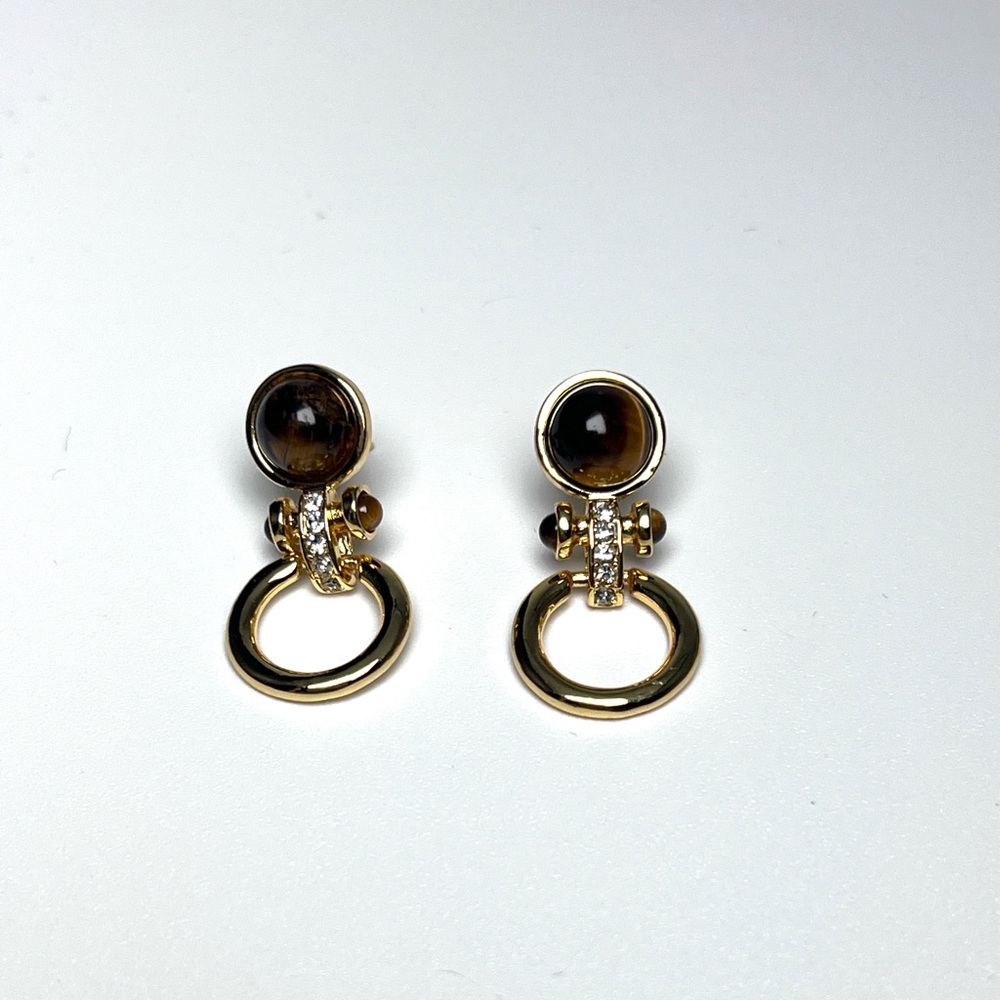 Petite Tiger Eye Door Knocker Earrings